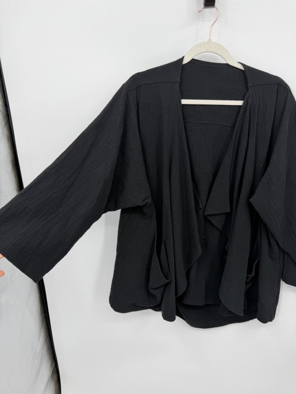 made in the usa of vintage fabric black Open-Front Draped Cardigan one size‎